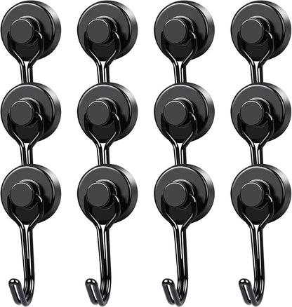 MIKEDE 12 Pack Magnetic Hooks, 40Lbs Heavy Duty Neodymium Magnet Hooks Black by MIKEDE