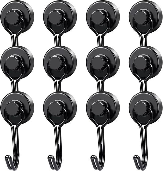 MIKEDE 12 Pack Magnetic Hooks, 40Lbs Heavy Duty Neodymium Magnet Hooks Black by MIKEDE