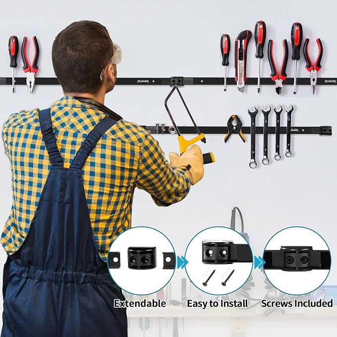 6 Pieces 18" Magnetic Tool Holder Strip, Metal Tool Organizer Rack - Image 3