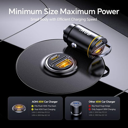 AOHI USB C Car Charger, PD 45W&QC 30W 2 Port Type-C Fast Charging Car Charger - Image 2