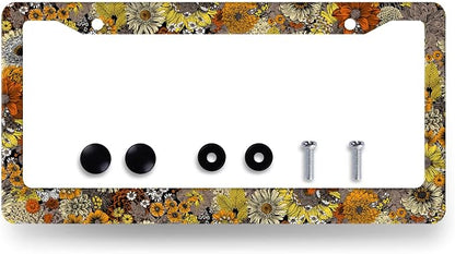 Vintage Sunflowers License Plate Frame Flowers License Plate Holder Stainless by RNKATIH