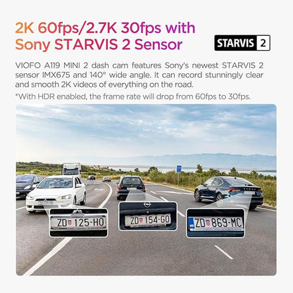 VIOFO Dash Cam A119 Mini 2, STARVIS 2 Sensor, 2K 60fps/HDR 30fps Voice Control - Image 2