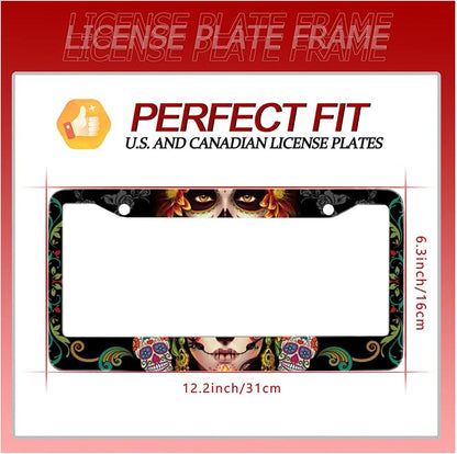 Personalise Sugar Skull Retro License Plate Frame Colorful Candy Skulls License - Image 6