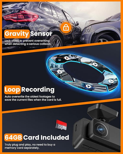 4K 3 Channel Dash Cam, 2160P+1080P+1080P Front and Rear Inside Car Camera - Image 5