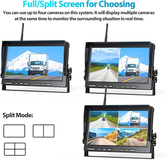 Fookoo HD 10" Wireless Backup Camera System, 1080P 10-inch Quad Split Monitor - Image 6