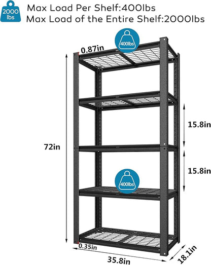 MUPATER 35.8" W x 18.1" D x 72" H Metal Storage Shelves, Standing Utility Shelf - Image 3