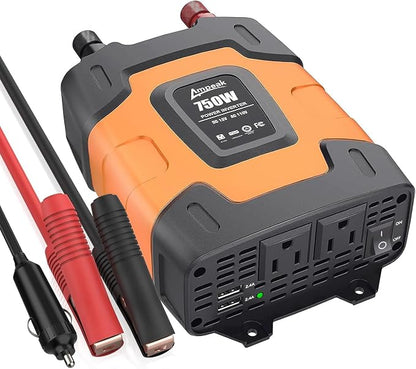 Ampeak 750W Power Inverter 4.8A Dual USB Ports 2 AC Outlets Car Inverter DC 12V by Ampeak