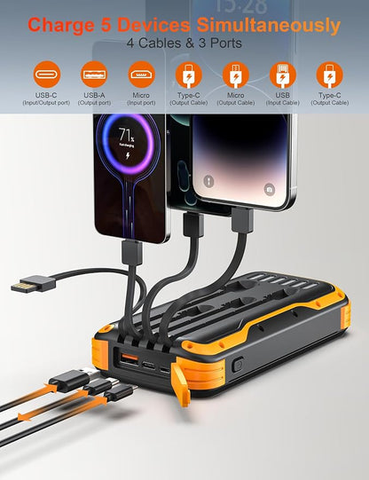 Solar Charger Power Bank, 40000mAh Portable Phone Charger Built in 4 Cables - Image 3