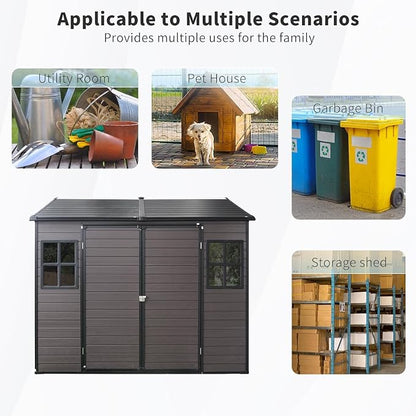 8x6 FT Outdoor Storage Shed, Resin Garden Shed - Image 6