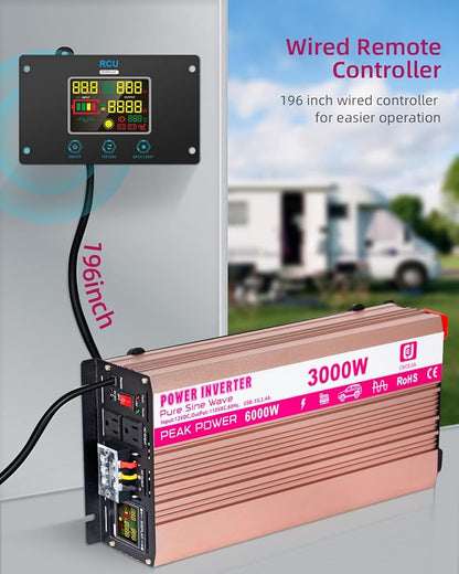 CEJIA Power Inverter 3000W Pure sine Wave ac car Inverter Peak 6000watt 12V DC - Image 4