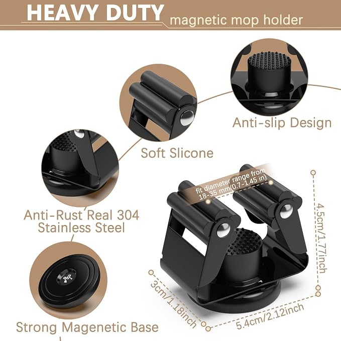 3-H Magnetic Broom Holder with Strong Magnetic Hook 8 Pack, Broom Holder Wall - Image 2