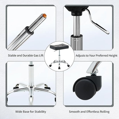Office Stool with Wheels Black Faux Leather Workbench Stool - Image 5