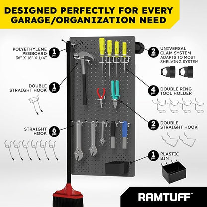 Ramtuff Universal PegBoard Kit for Plastic Shelving- Garage Storage Organizer - Image 4
