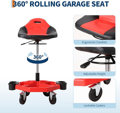 Garage Stool, 19”-24” Adjustable Rolling Mechanic Stool - Image 2