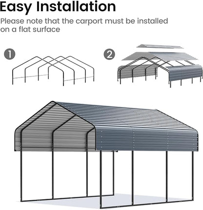 10'x15' Heavy Duty Metal Carport, Outdoor Garage Car Shelter Shade - Image 5