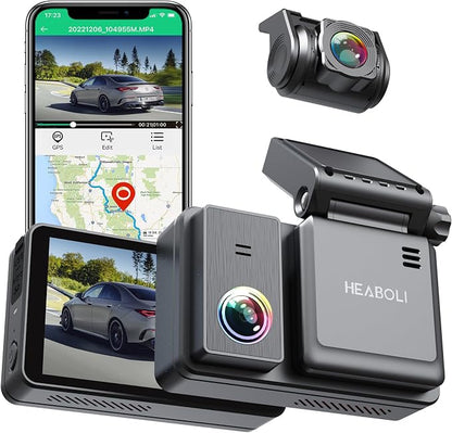 4K Dual Dash Cam Front and Rear, Wi-Fi GPS, 3 Inches IPS Touch Screen, Car by AIPLUGER