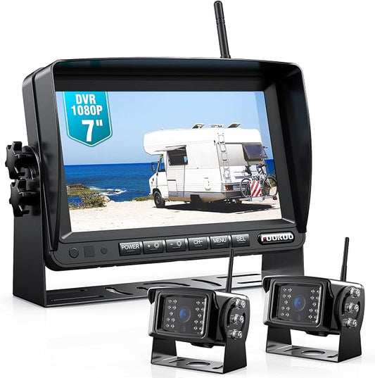 Fookoo 1080P 7" Wireless Backup Camera System, IP69 Waterproof Rear View Front by FOOKOO