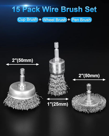 15 Pack Carbon Steel Wire Wheel Brush, Rocaris Cup Brush, Wheel Brush, Pen - Image 2