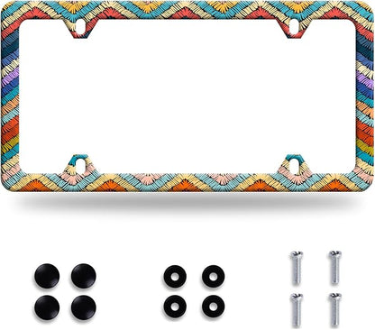 Boho License Plate Frame Colorful Stripe License Plate Stainless Steel Funny by GORSNKYE