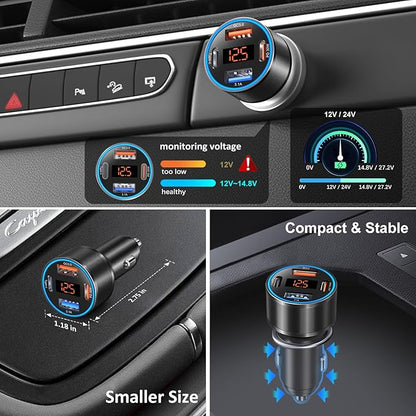 USB C Car Charger, 4-Port 65W Dual 12V USB-A & USB-C Car Phone Charger - Image 3