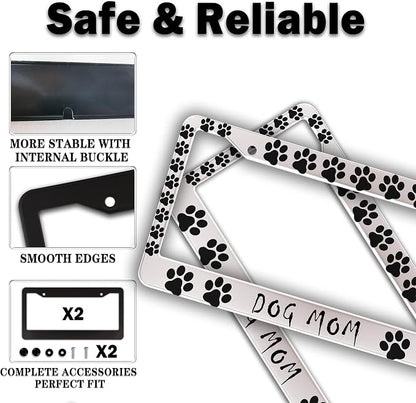 Fun License Plate Frame Cover Black and White License Plate Frames Dog Mom Dog - Image 4