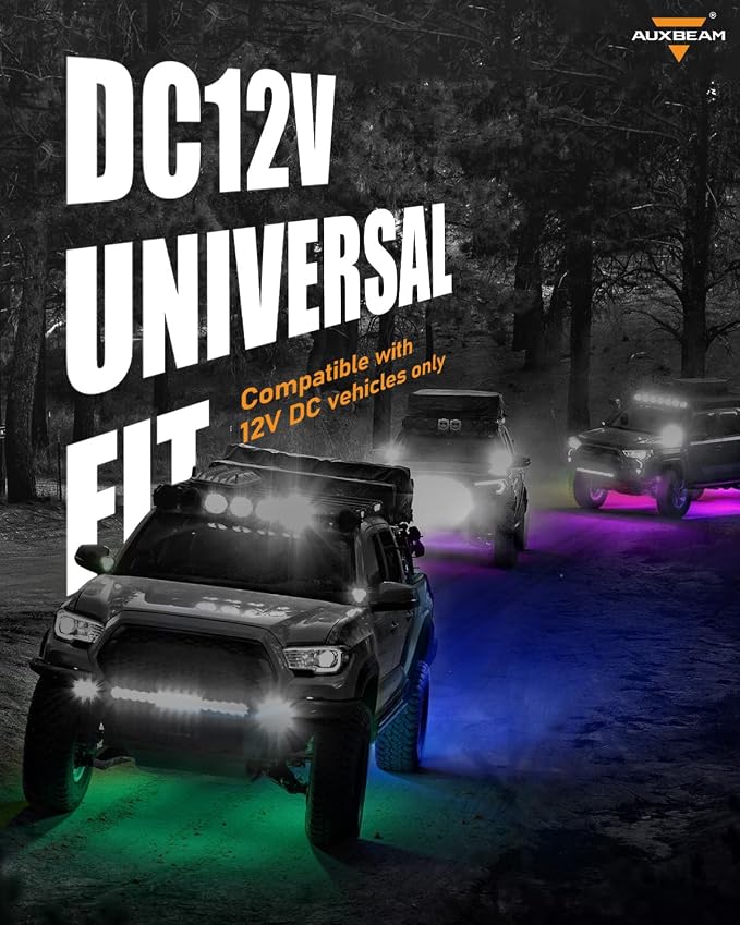 Auxbeam 4 Pods LED Rock Lights w/Brake Mode, Chasing Color RGB Wheel Well - Image 8