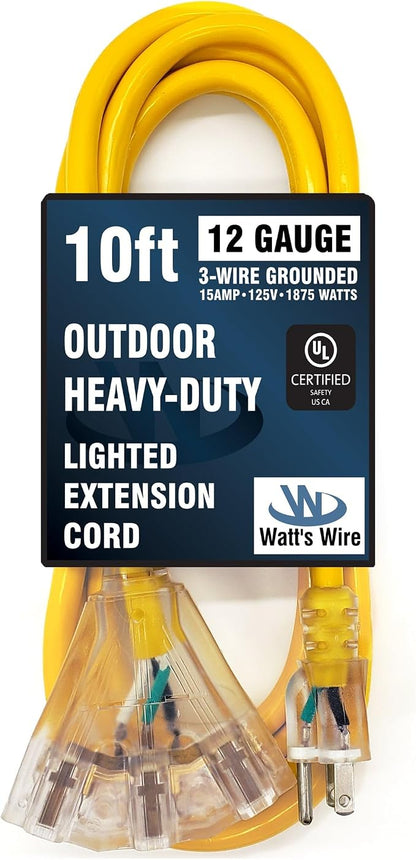 10 ft - 12 Gauge Heavy Duty Extension Cord - 3 Outlet Lighted SJTW - - Image 6