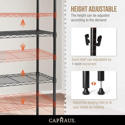 CAPHAUS NSF Adjustable Height Wire Shelving Unit w/Liner, 5-Tier Metal Steel - Image 4