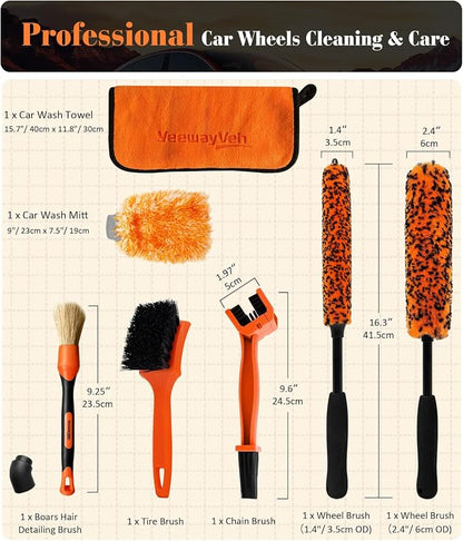 7PCS Motorcycle Cleaning Kit, 2-Size Bendable Wheel Brush, Tire and Chain Brush - Image 9