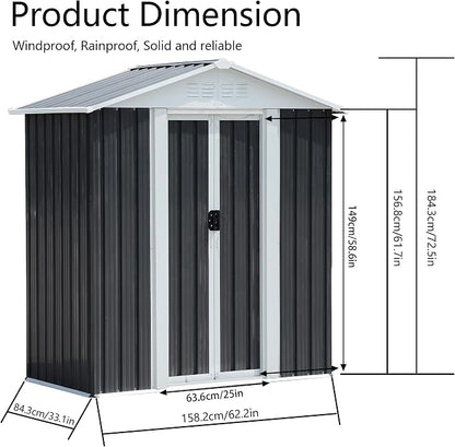 5X3 FT Outdoor Storage Shed, Waterproof Metal Garden Sheds w/Lockable Sliding - Image 3