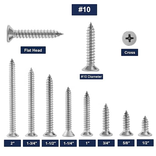 #10 x 2" Wood Screw 100Pcs 18-8 Stainless Steel Screws Flat Head Phillips Fast - Image 3