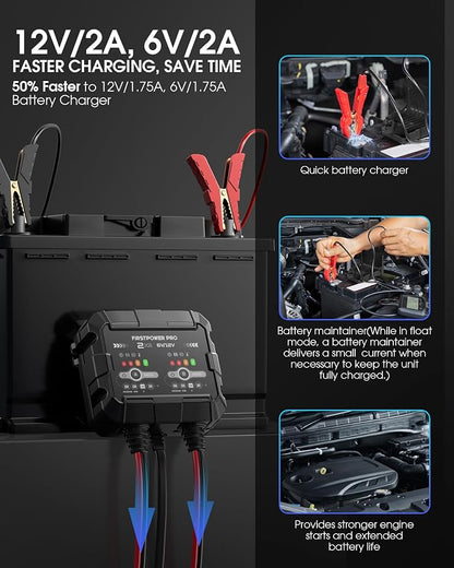 2-Bank, 4A Trickle Charger for Car Battery, 12V 6V Car Battery Charger - Image 5