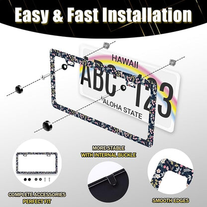 Blue Floral Flowers License Plate Frame Beautiful Flower License Plate Holder - Image 7