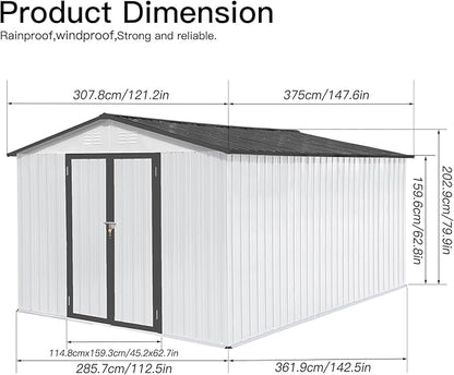12 x 10 FT Metal Garden Shed, Outdoor Storage Shed - Image 2