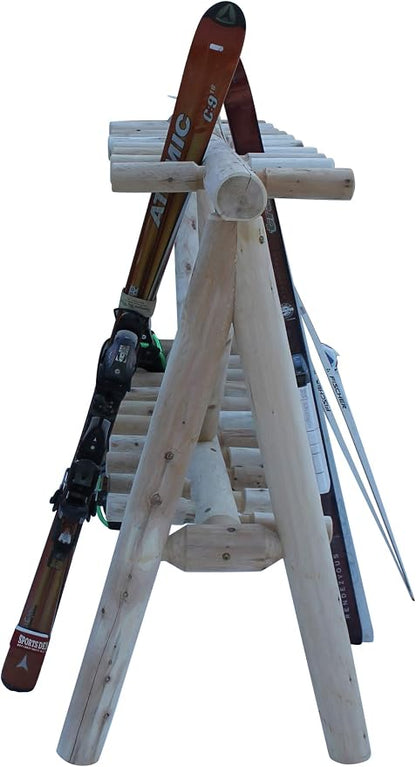 21-Place Freestanding Log Ski Rack Holder, Indoor & Outdoor Snowboard Racks - Image 6