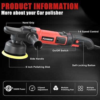 AOBEN Buffer Polisher, 5 inch DA Car Polisher, Long Orbit 16mm Random Buffer - Image 2