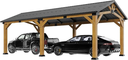 Jocisland 12x24 FT Cedar Wood Hardtop Carport - Image 9