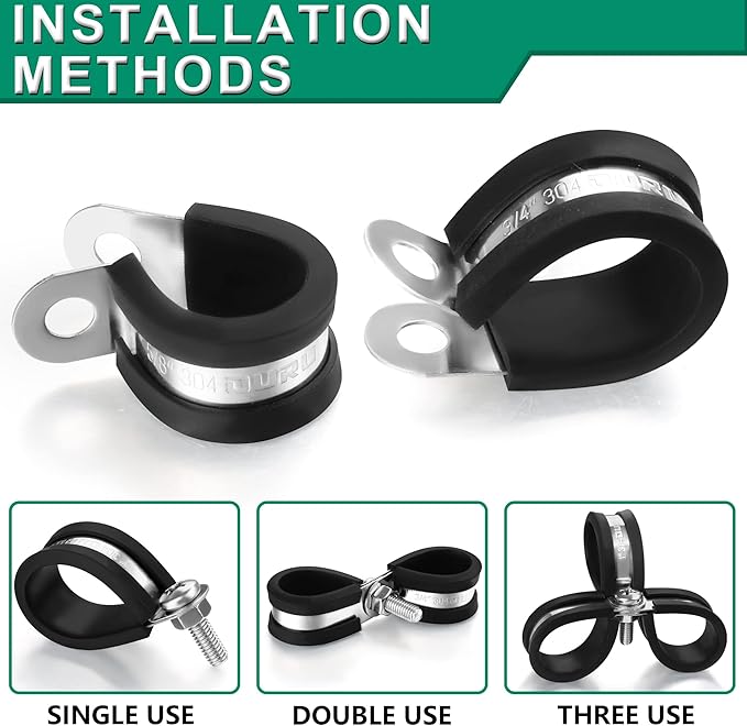 15pcs 1-1/4 Inch Stainless Steel Cable Clamps, Rubber Coated Cushioned - Image 4