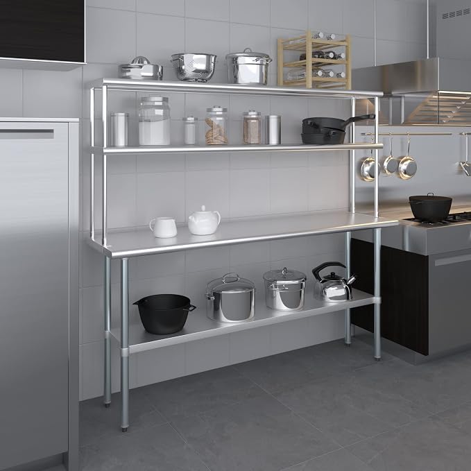 Amgood Stainless Steel Work Table Double Tier Overshelf | Metal Kitchen Prep - Image 8