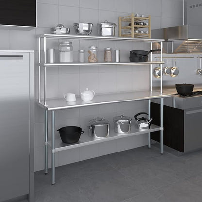 Amgood Stainless Steel Work Table Double Tier Overshelf | Metal Kitchen Prep - Image 8