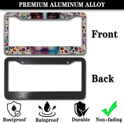 License Plate Frames for Women Multicolor Plate Cover for Men Sugar Skull - Image 3