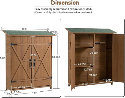 56" L x 19.5" W x 64" H Tall Outdoor Wooden Storage Shed - Image 2