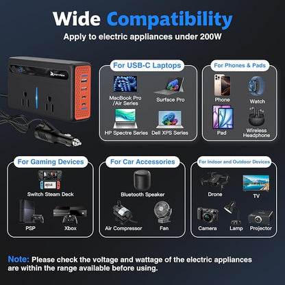RoyPow 200W Car Power Inverter, DC 12V to 110V AC Power Inverter - Image 7