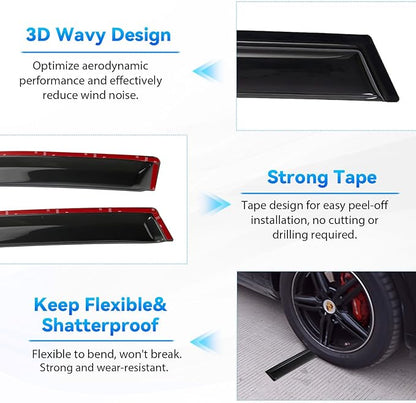 4pcs Front+Rear Smoke Tint Sun/Rain Guard Outside Mount Tape-On Vent Window - Image 4