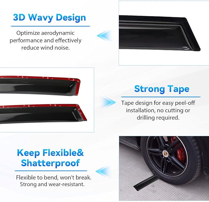 Window Visors Compatible with 2018-2022 Expedition Front+Rear Smoke Tint - Image 4