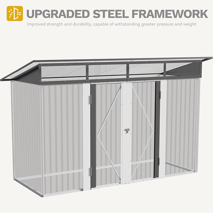 DWVO 9x4 FT Storage Shed for Bicycle, Functional Metal Tool Shelter Garden - Image 6