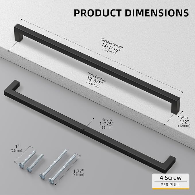 goldenwarm 60 Pack 12 3/5 Inch Black Cabinet Handles Matte Black Drawer Pulls - Image 2