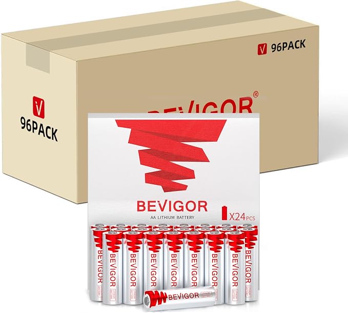 BEVIGOR Lithium Batteries AA, 96 Bulk Pack 1.5V 3000mAh High Performance by BEVIGOR