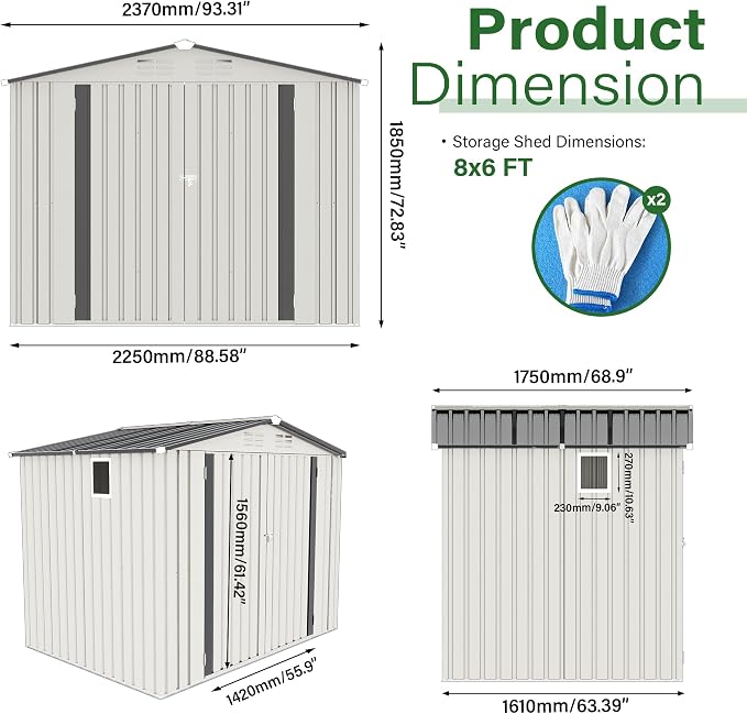 8 x 6 FT Outdoor Storage Shed, Metal Garden Tool Shed - Image 9