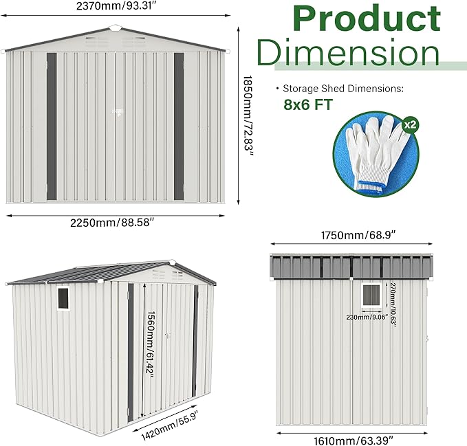 8X6 FT Outdoor Storage Shed - Image 3